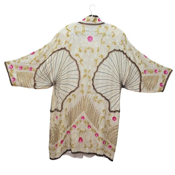 VTG Gunit Silk Beaded Kimono Jacket Womens Size 24 Art Deco 1920's Artsy Flapper - Picture 4 of 16